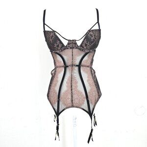 Victoria's Secret Black Blush Lace Bustier Garter Belt Padded Women Size 34B